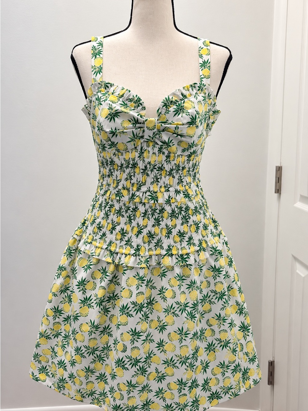 Free Assembly Pineapple Print Smocked Mini Dress XS